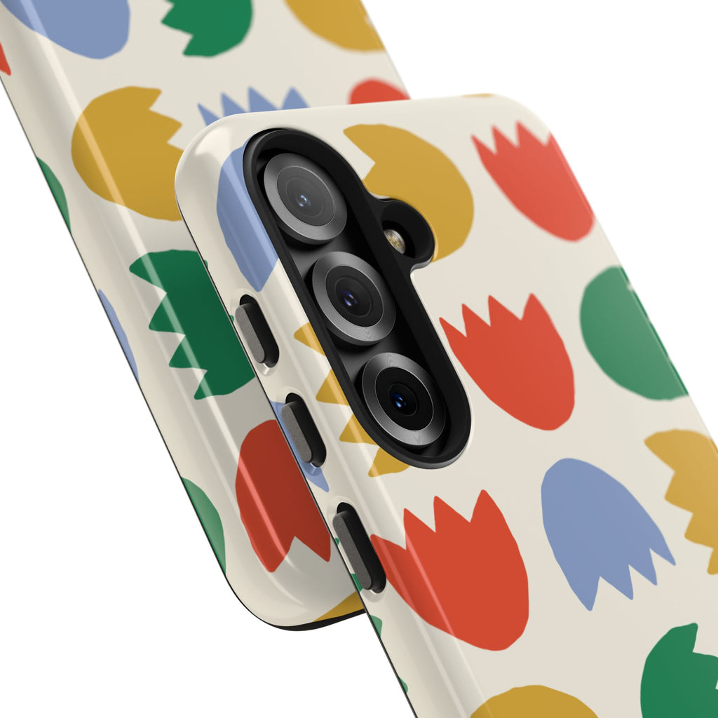 Tough Phone Case — Retro Tulip Pattern Green Floral Protective Cover