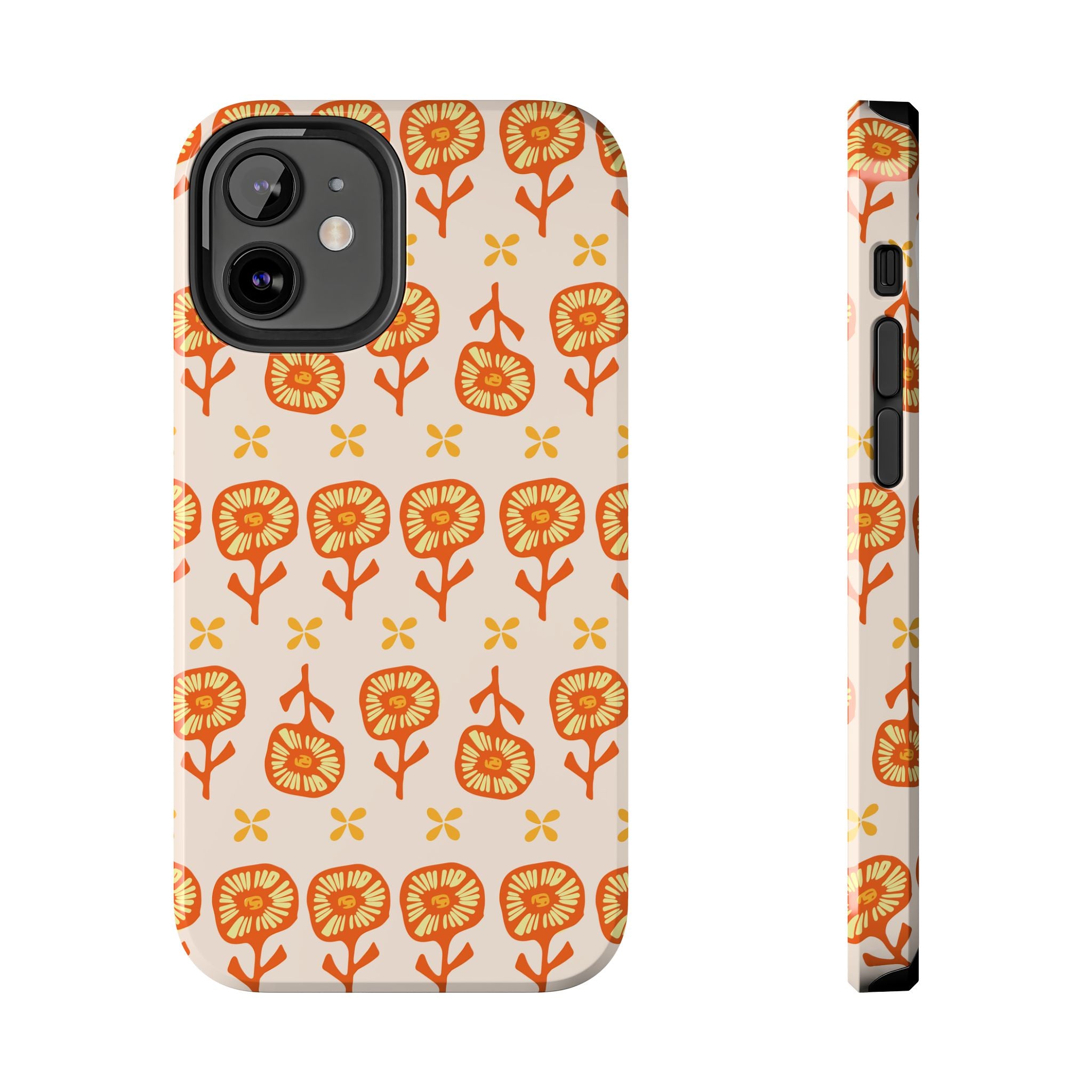Retro Orange Floral Tough Phone Case — Durable Protective Phone Cover