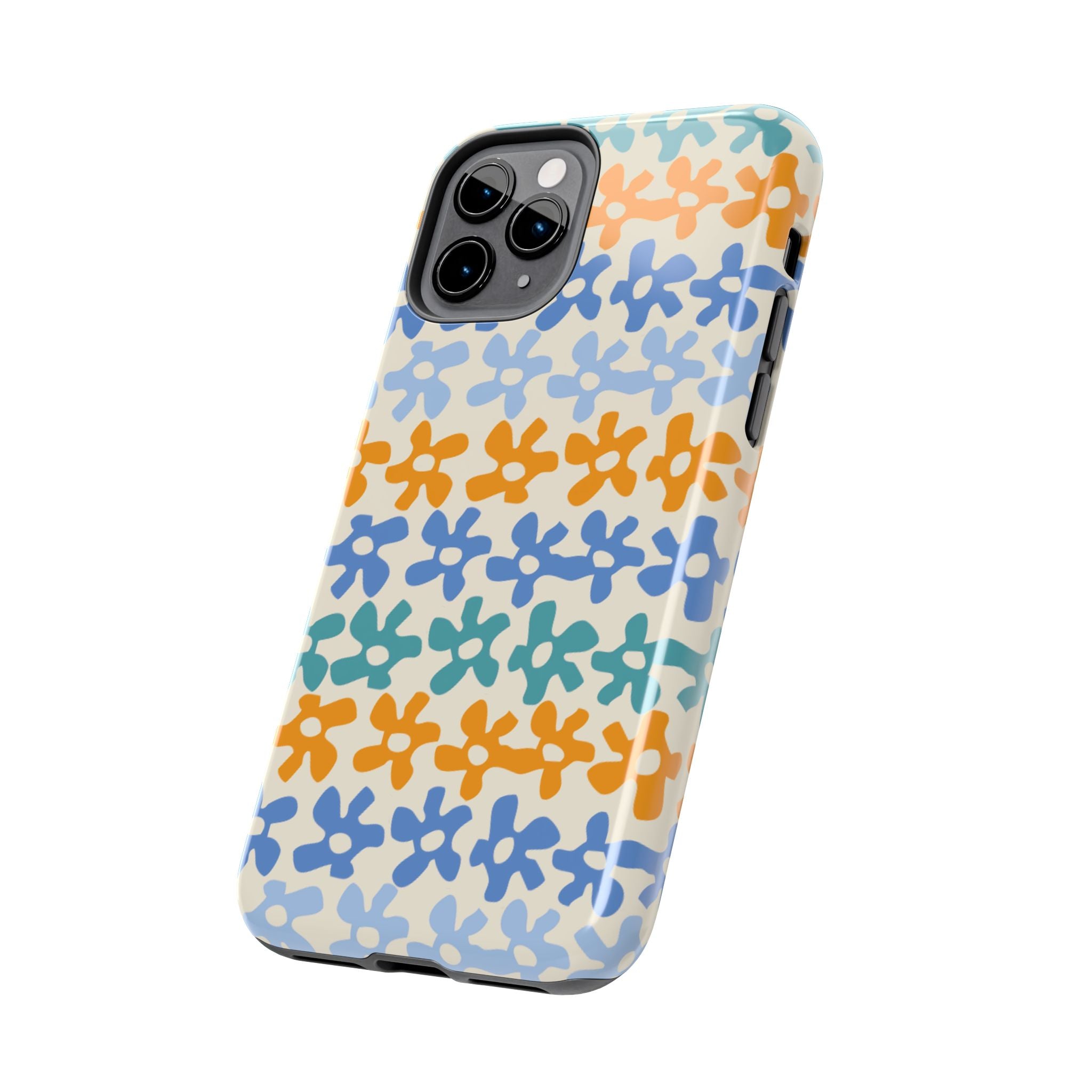 Floral Stripe Tough Phone Case — Colorful Retro Doodle Protection