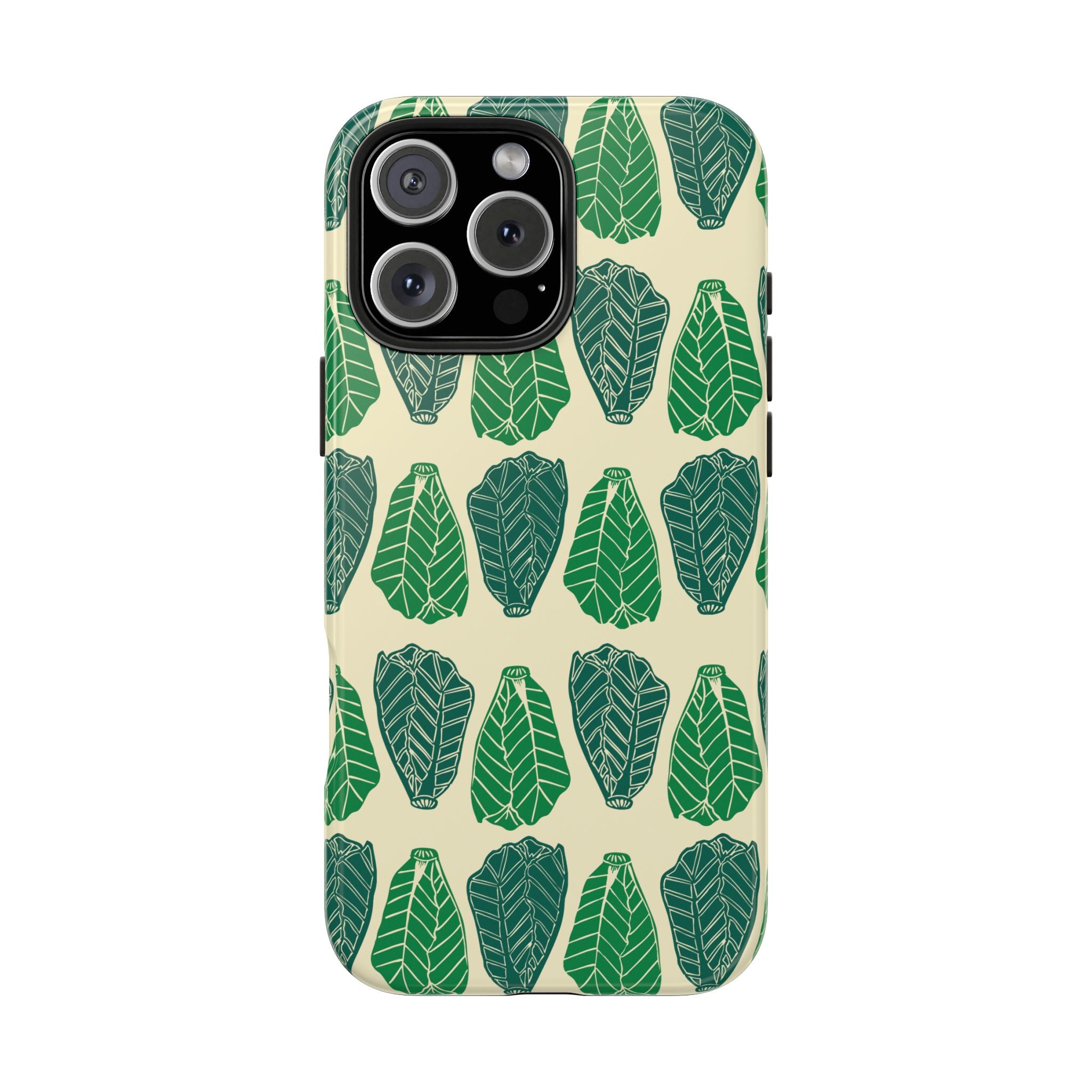 Leaf Pattern Tough Phone Case — Green Botanical Protective Phone Cover