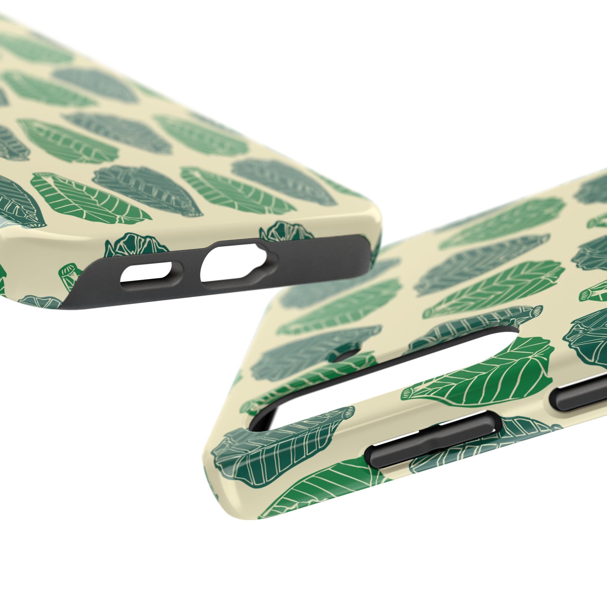Leaf Pattern Tough Phone Case — Green Botanical Protective Phone Cover