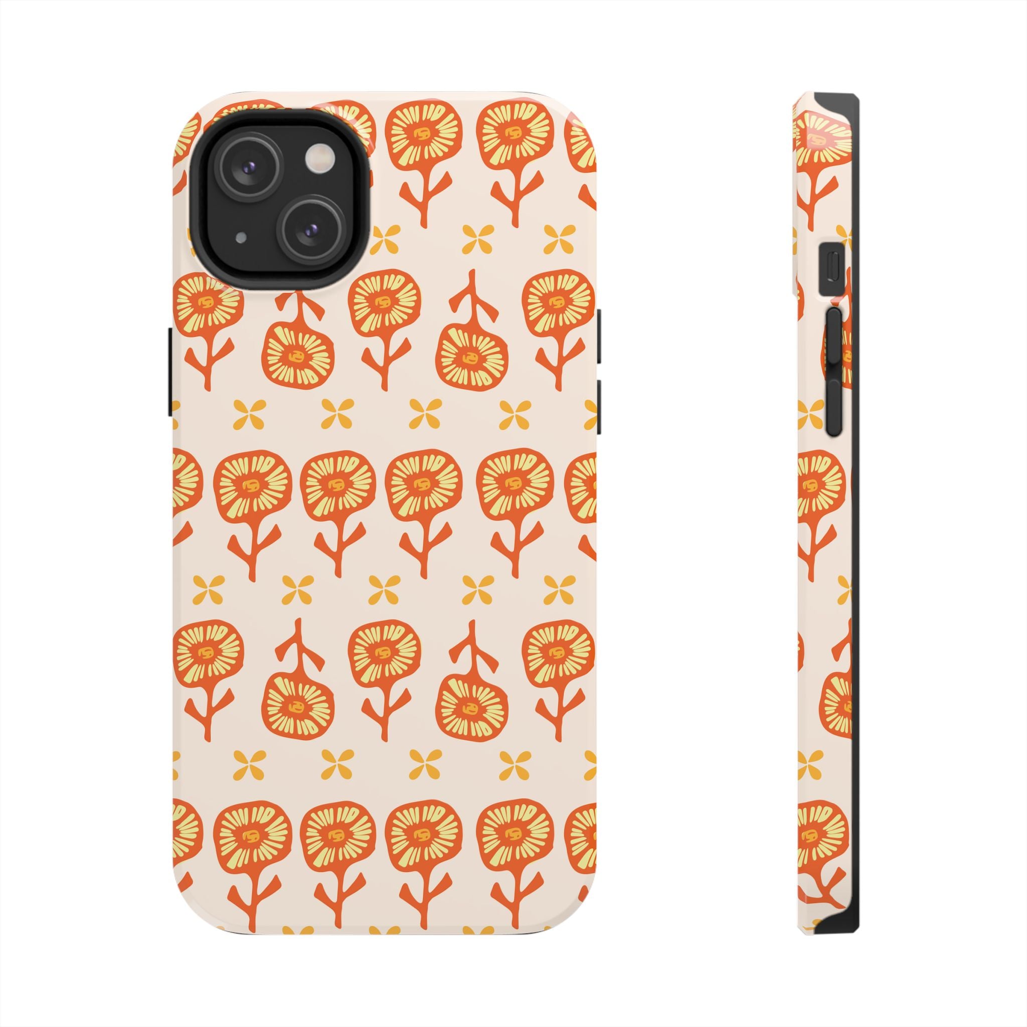 Retro Orange Floral Tough Phone Case — Durable Protective Phone Cover
