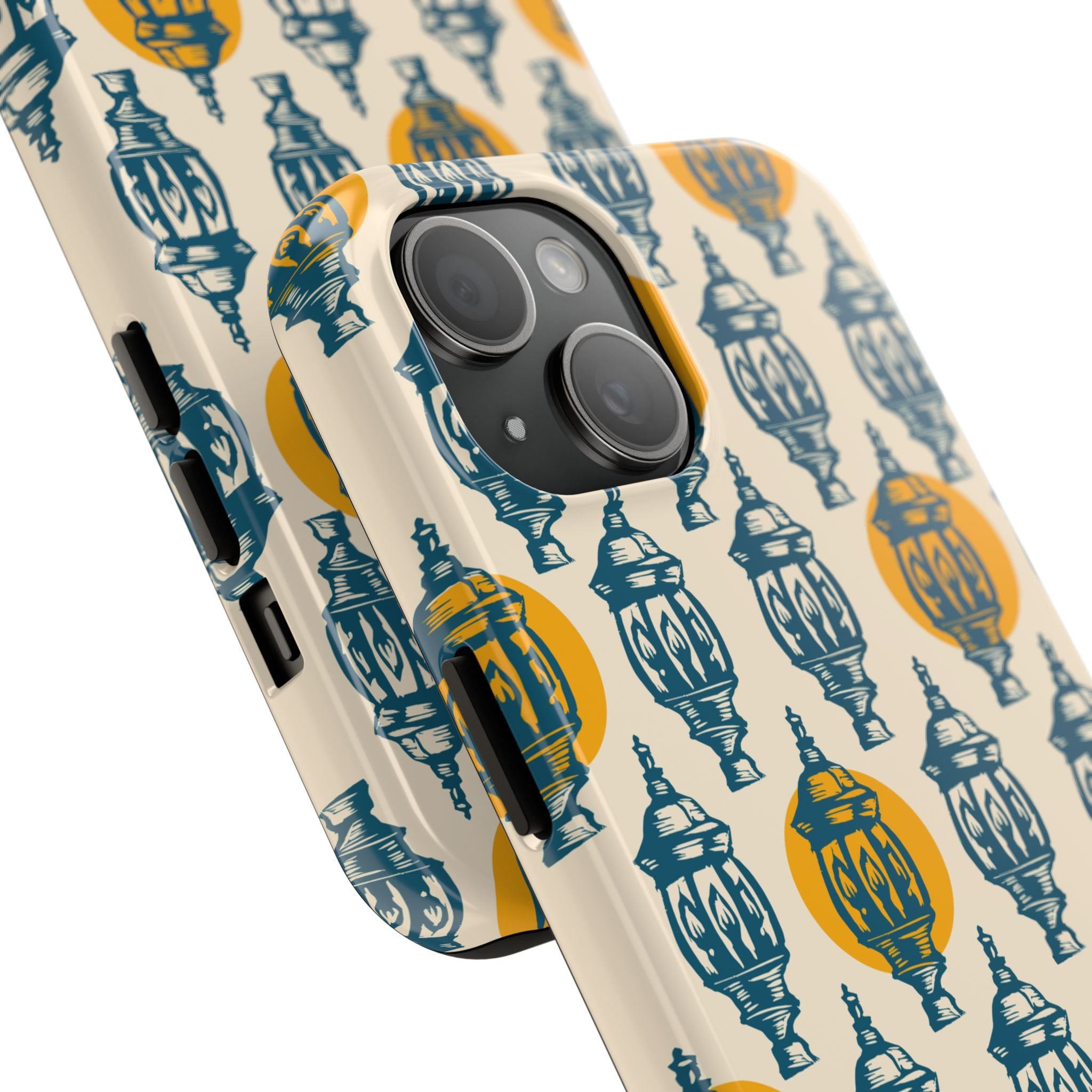 Tough Phone Case — Blue & Mustard Lantern Pattern Slim Protective Cover