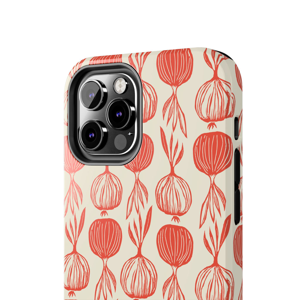 Floral Onion Pattern Tough Phone Case — Red Botanical Protective Phone Cover