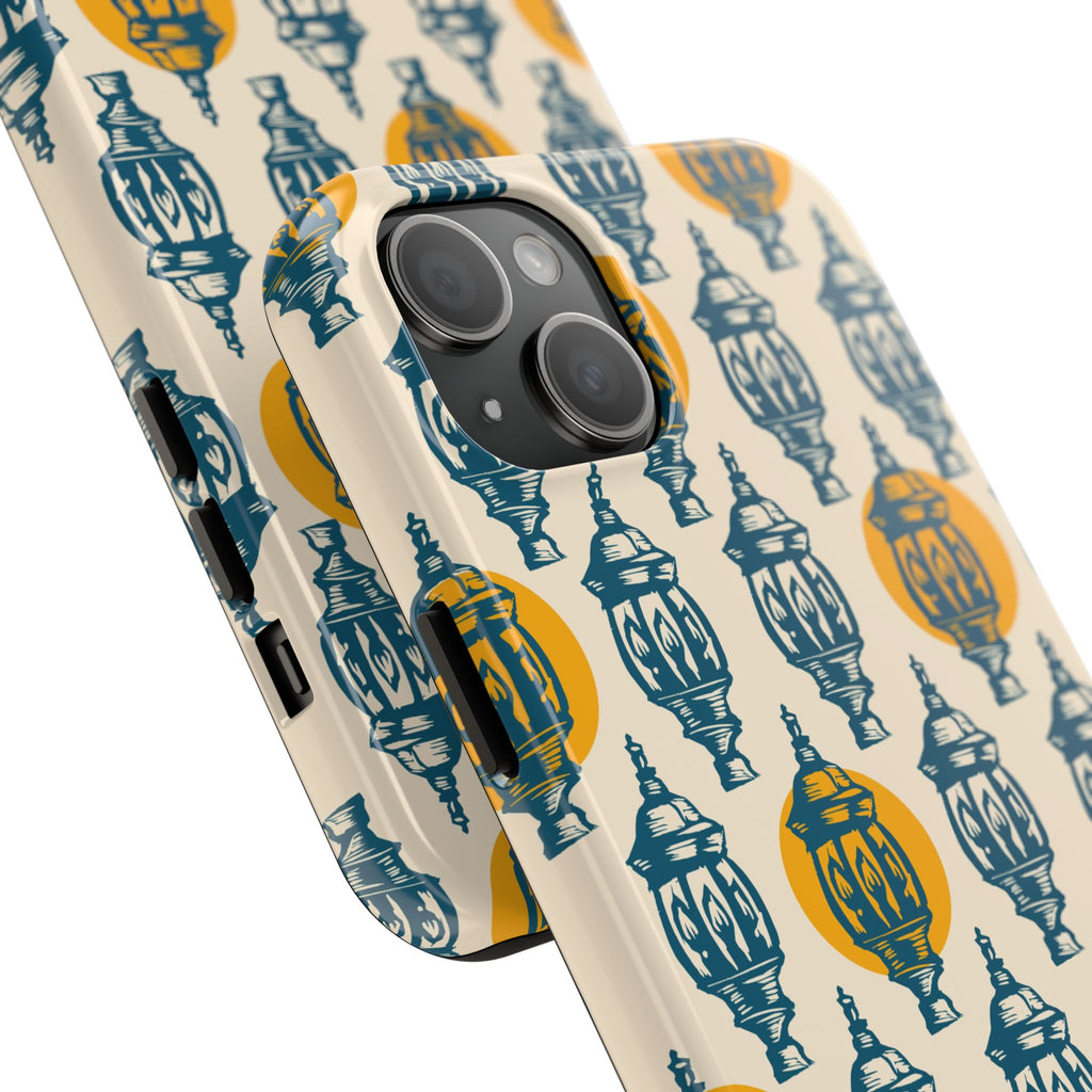 Tough Phone Case — Blue & Mustard Lantern Pattern Slim Protective Cover