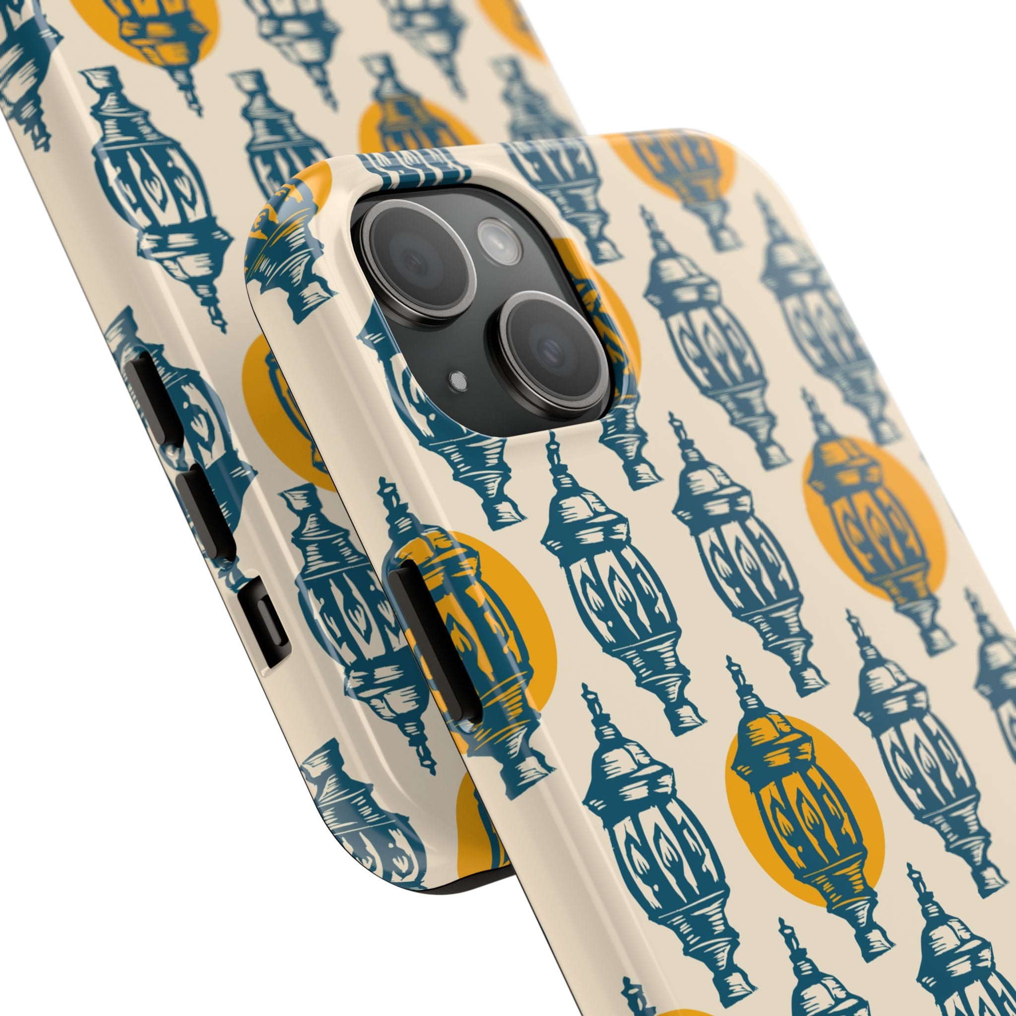Tough Phone Case — Blue & Mustard Lantern Pattern Slim Protective Cover