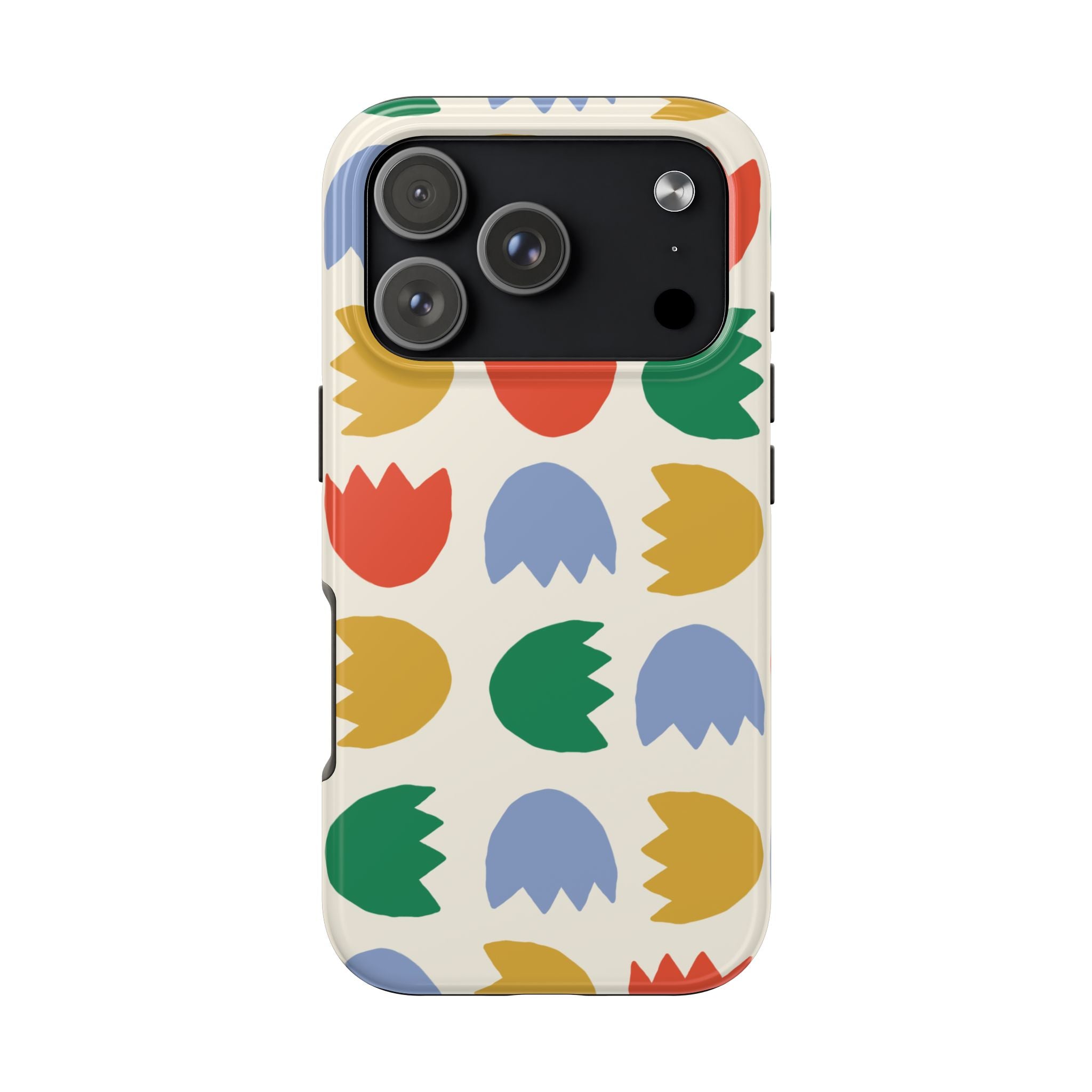 Tough Phone Case — Retro Tulip Pattern Green Floral Protective Cover