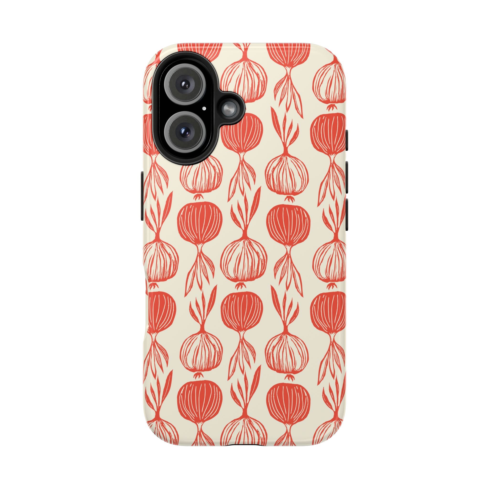 Floral Onion Pattern Tough Phone Case — Red Botanical Protective Phone Cover