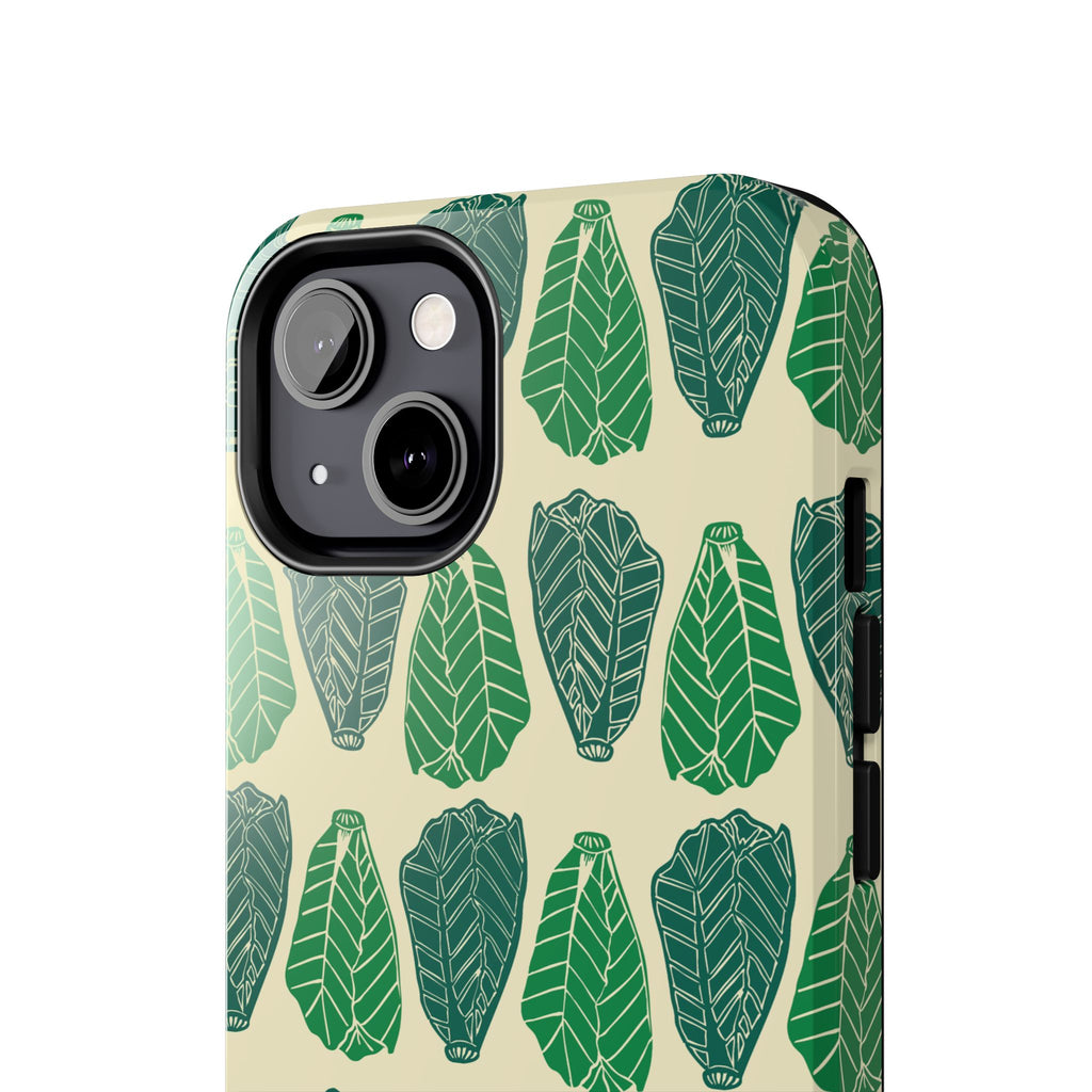Leaf Pattern Tough Phone Case — Green Botanical Protective Phone Cover