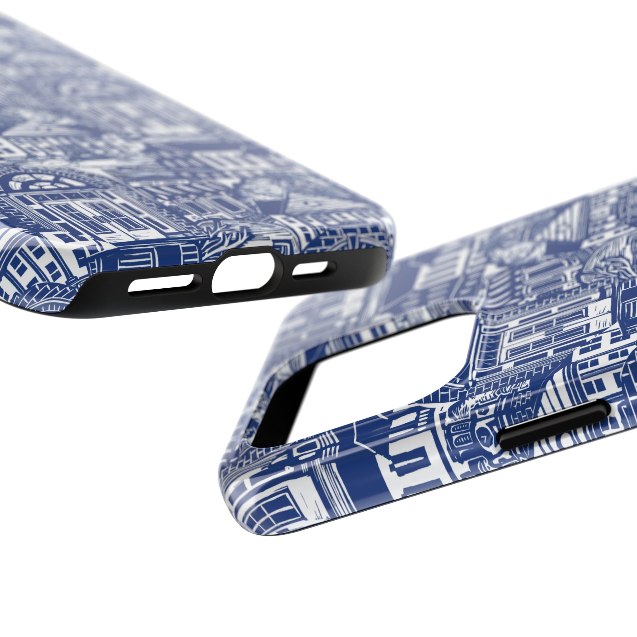 Doorway Cottage Pattern Tough Phone Case — Blue Architectural Houses Protective Cover
