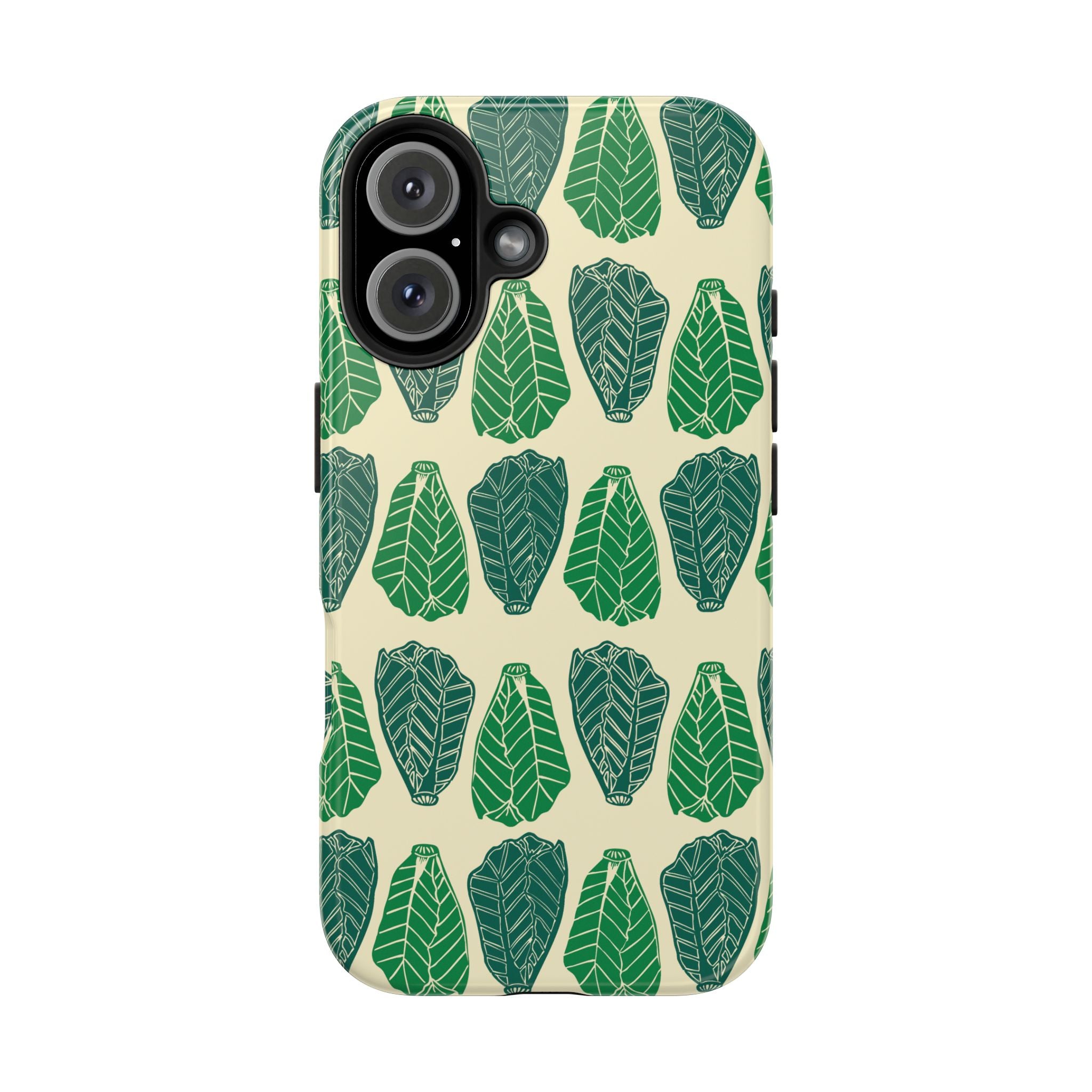 Leaf Pattern Tough Phone Case — Green Botanical Protective Phone Cover