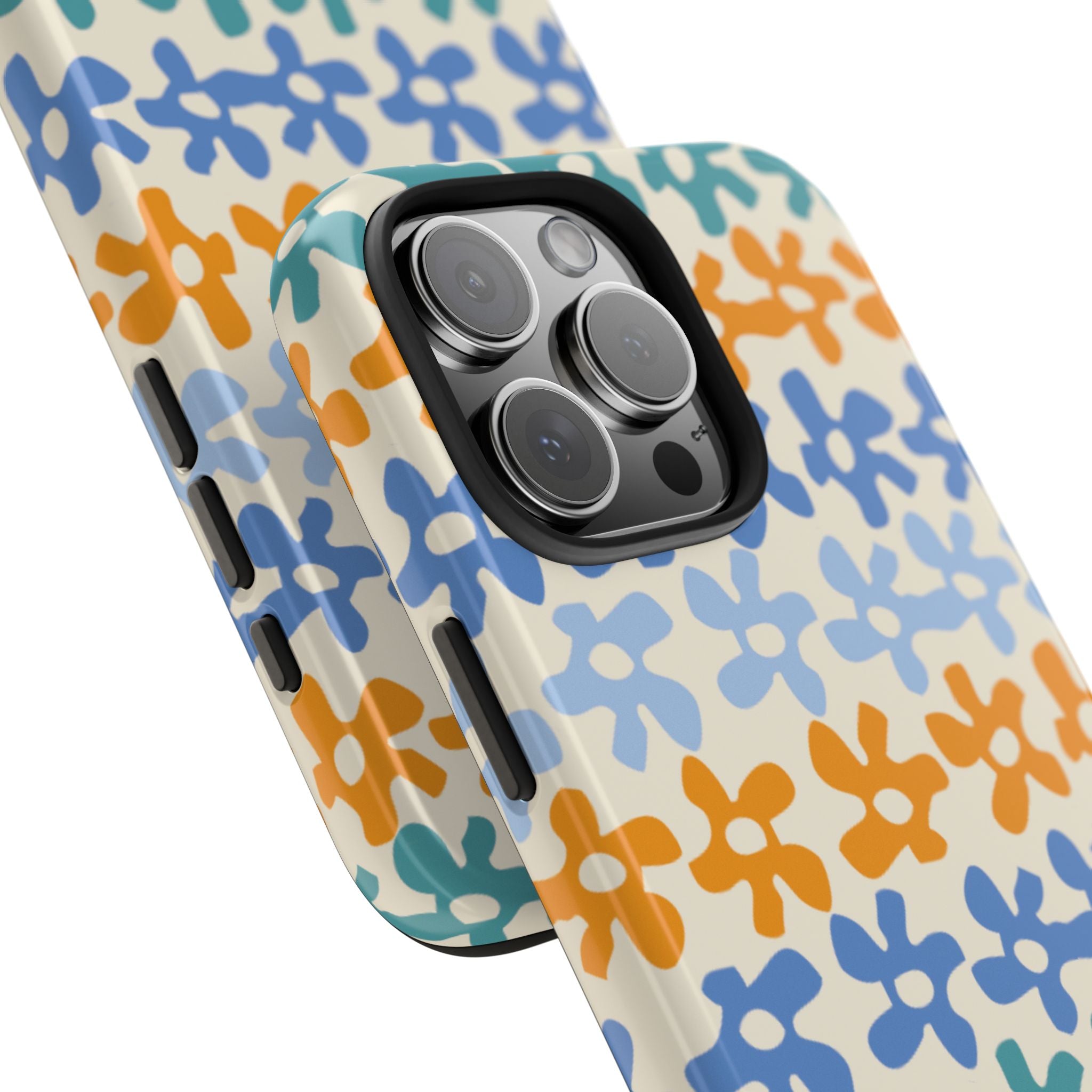 Floral Stripe Tough Phone Case — Colorful Retro Doodle Protection
