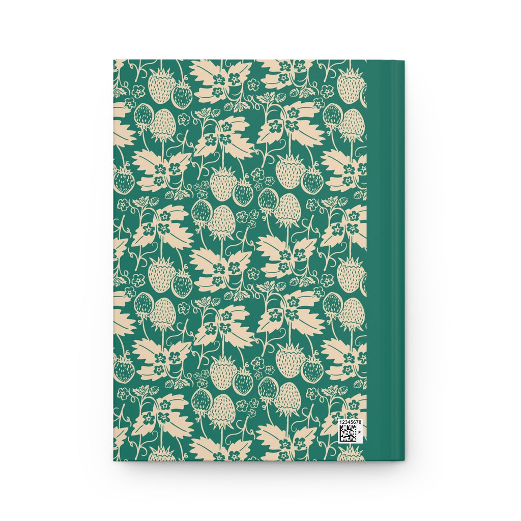 Floral Thistle Hardcover Journal — Botanical Green Strawberry Pattern