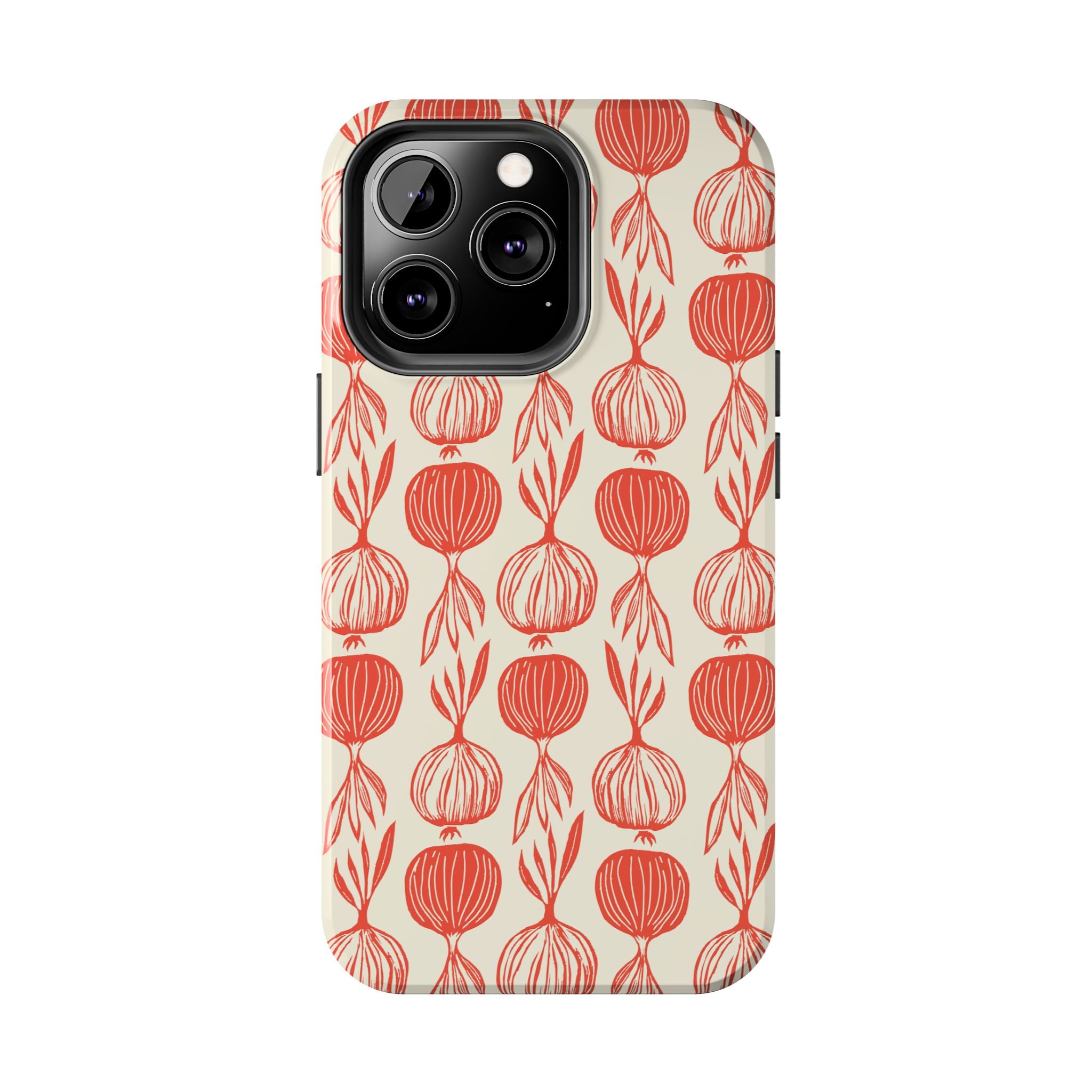 Floral Onion Pattern Tough Phone Case — Red Botanical Protective Phone Cover