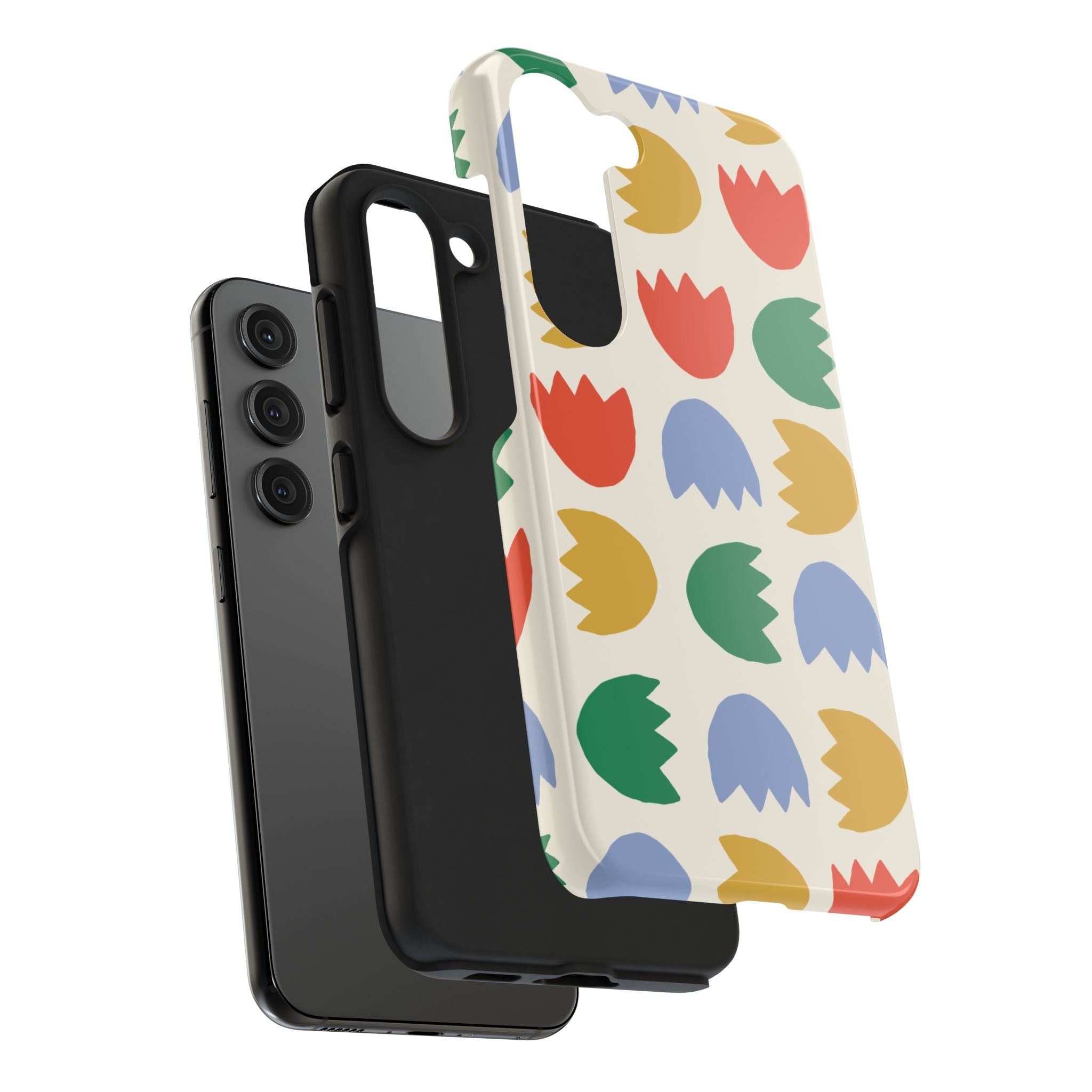 Tough Phone Case — Retro Tulip Pattern Green Floral Protective Cover