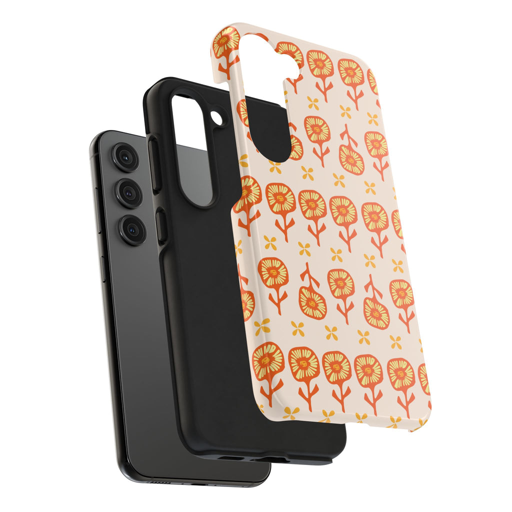 Retro Orange Floral Tough Phone Case — Durable Protective Phone Cover