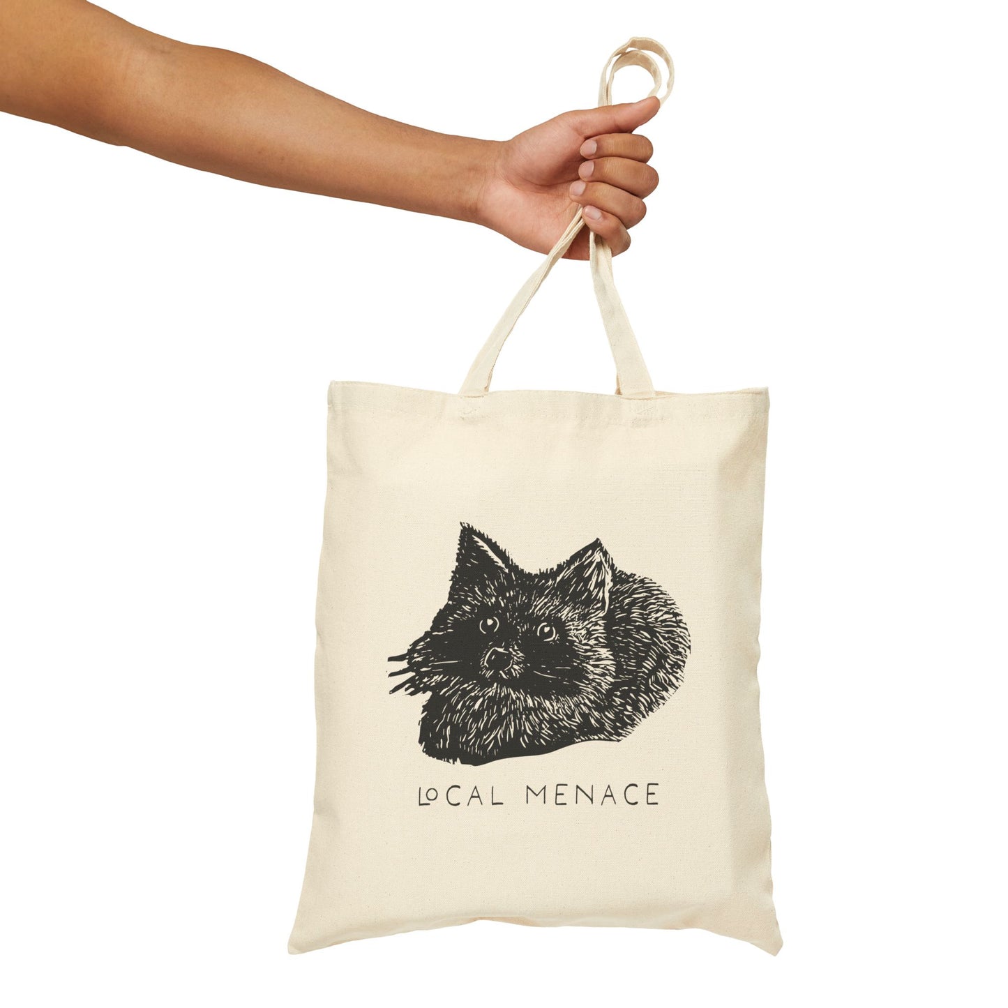 Local Menace Raccoon Cotton Canvas Tote Bag - Eco-Friendly Shopping & Everyday Use - Folky Trash Panda Bag