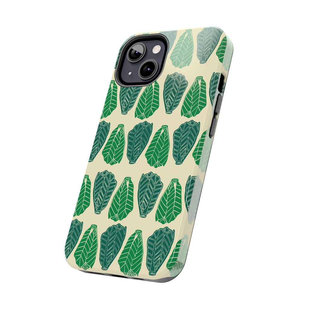 Leaf Pattern Tough Phone Case — Green Botanical Protective Phone Cover