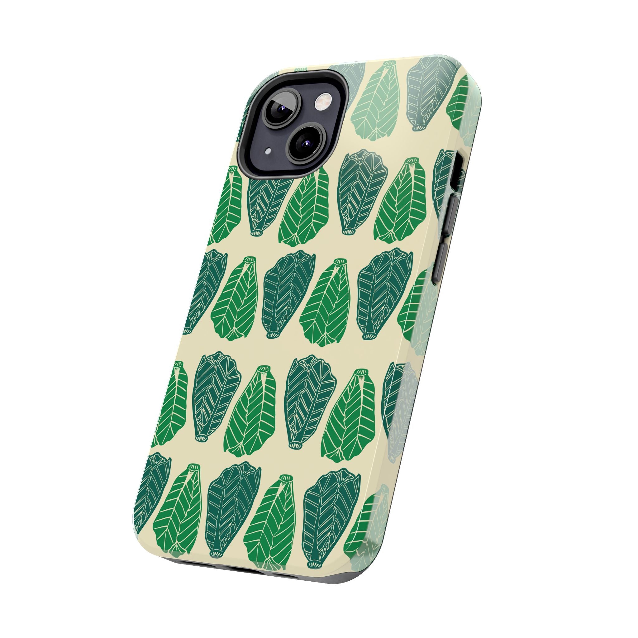 Leaf Pattern Tough Phone Case — Green Botanical Protective Phone Cover