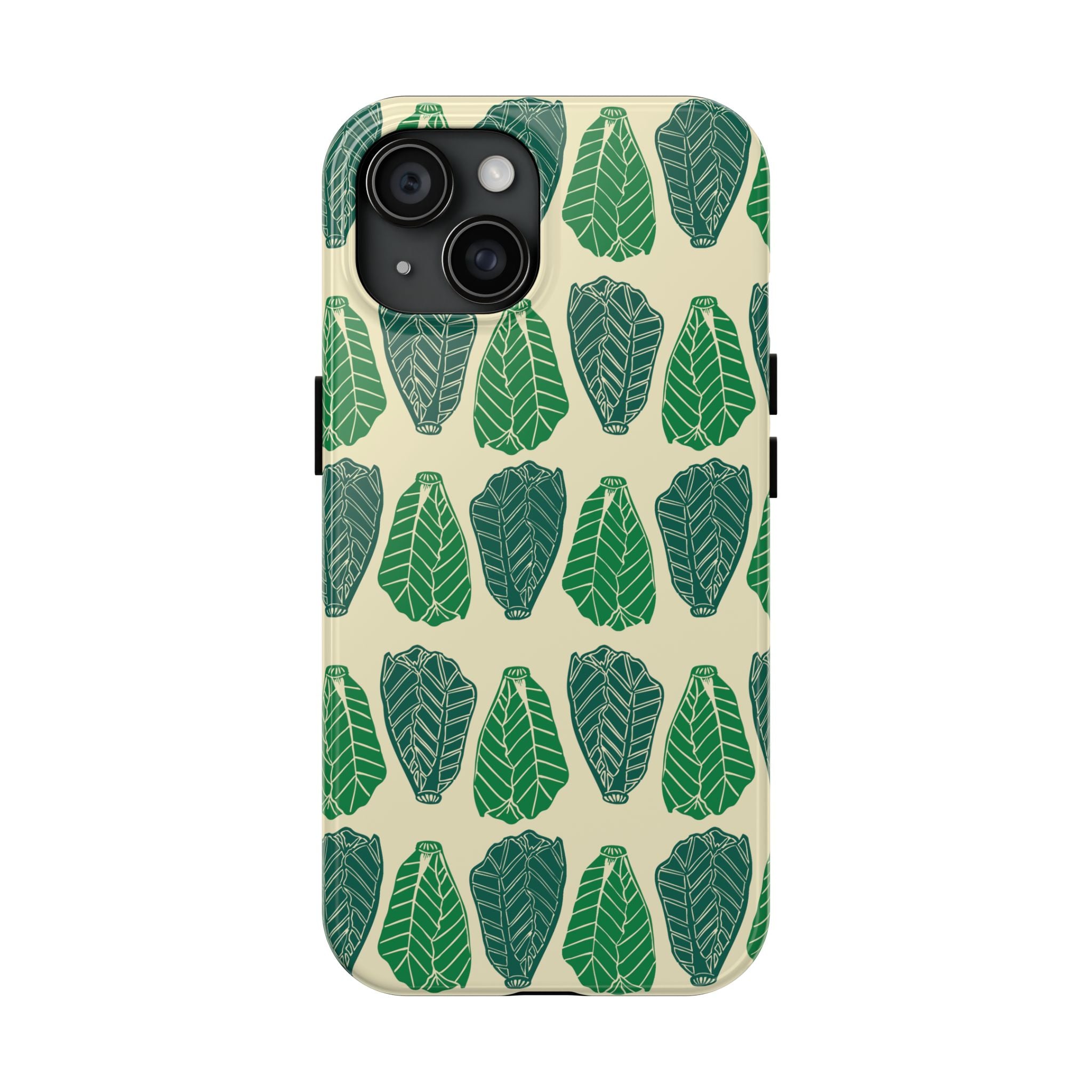 Leaf Pattern Tough Phone Case — Green Botanical Protective Phone Cover