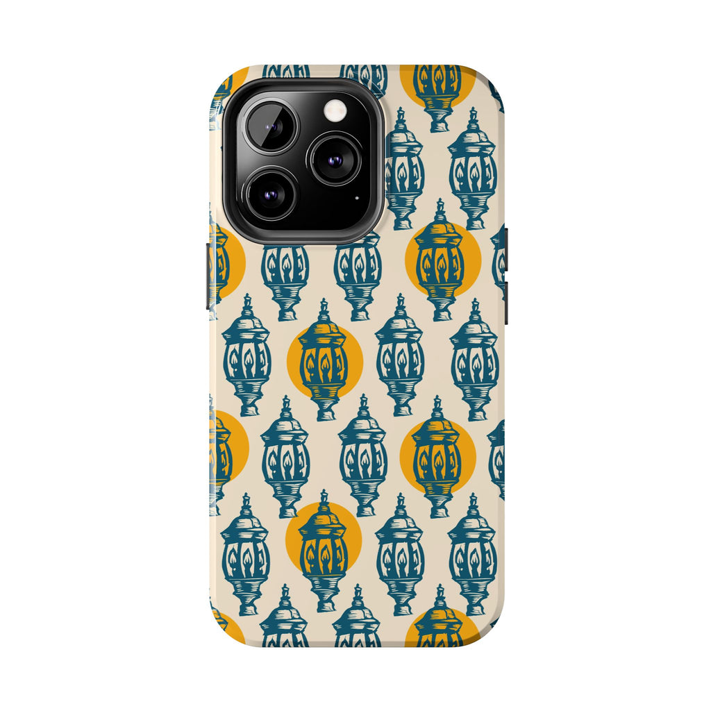 Tough Phone Case — Blue & Mustard Lantern Pattern Slim Protective Cover