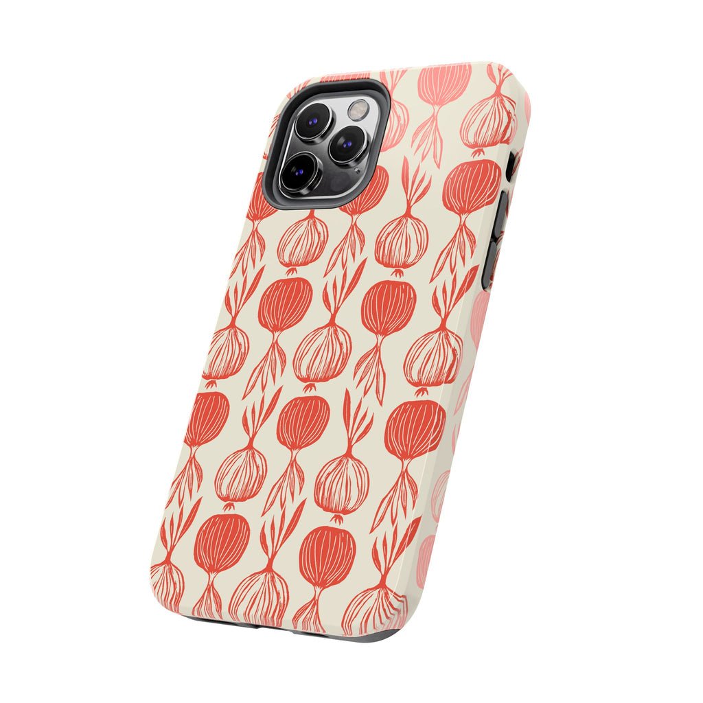 Floral Onion Pattern Tough Phone Case — Red Botanical Protective Phone Cover