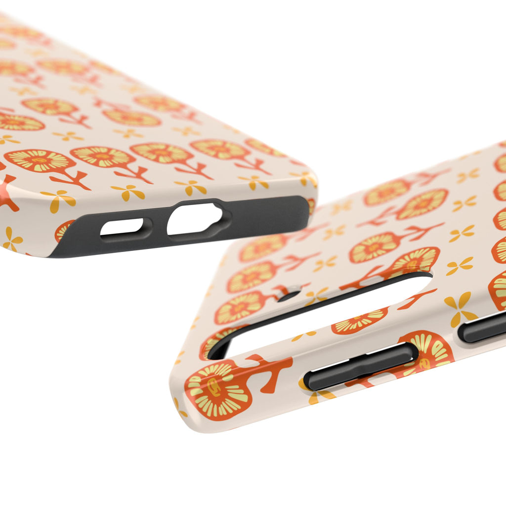 Retro Orange Floral Tough Phone Case — Durable Protective Phone Cover