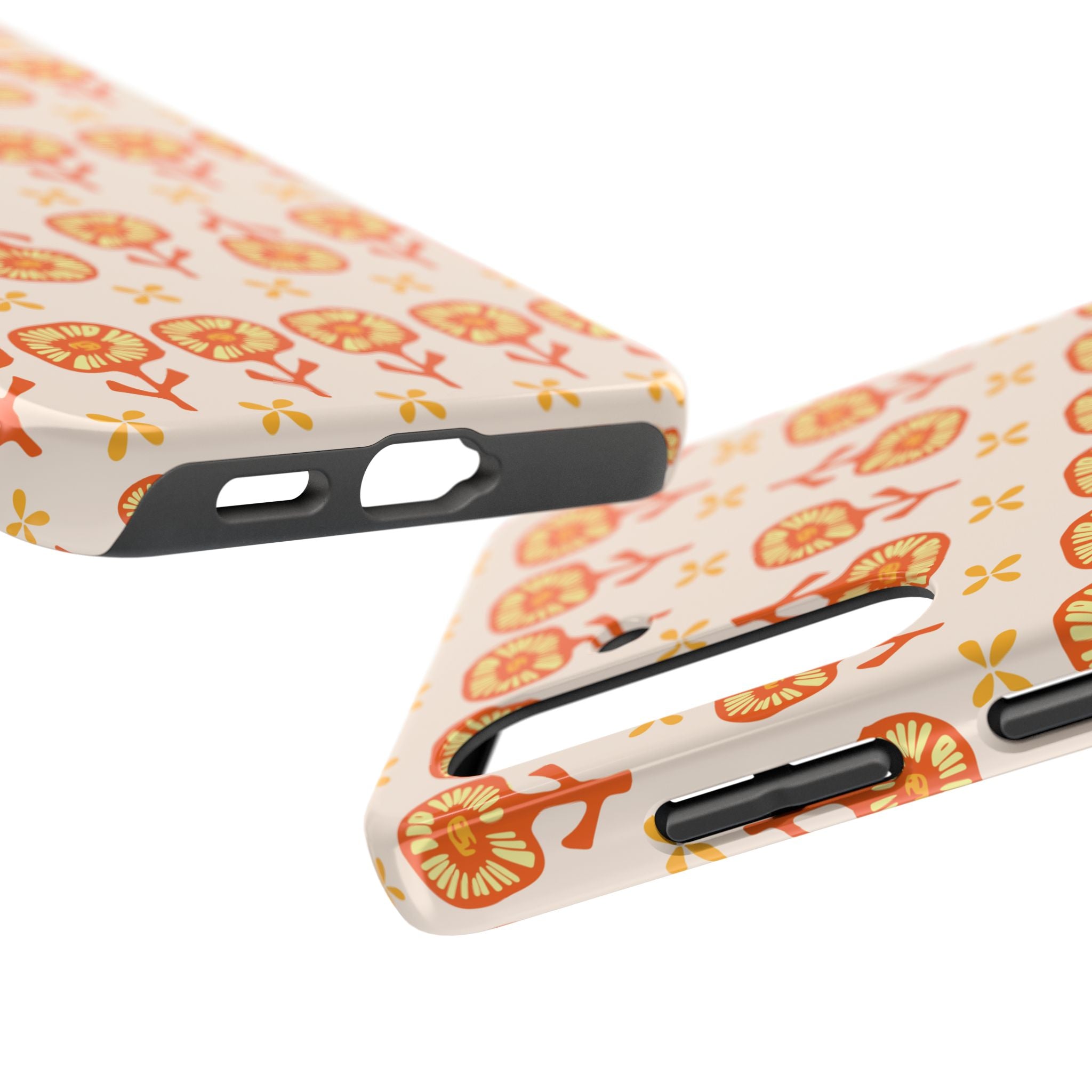 Retro Orange Floral Tough Phone Case — Durable Protective Phone Cover