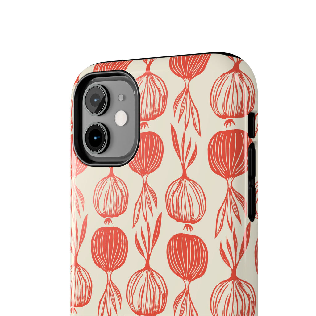 Floral Onion Pattern Tough Phone Case — Red Botanical Protective Phone Cover
