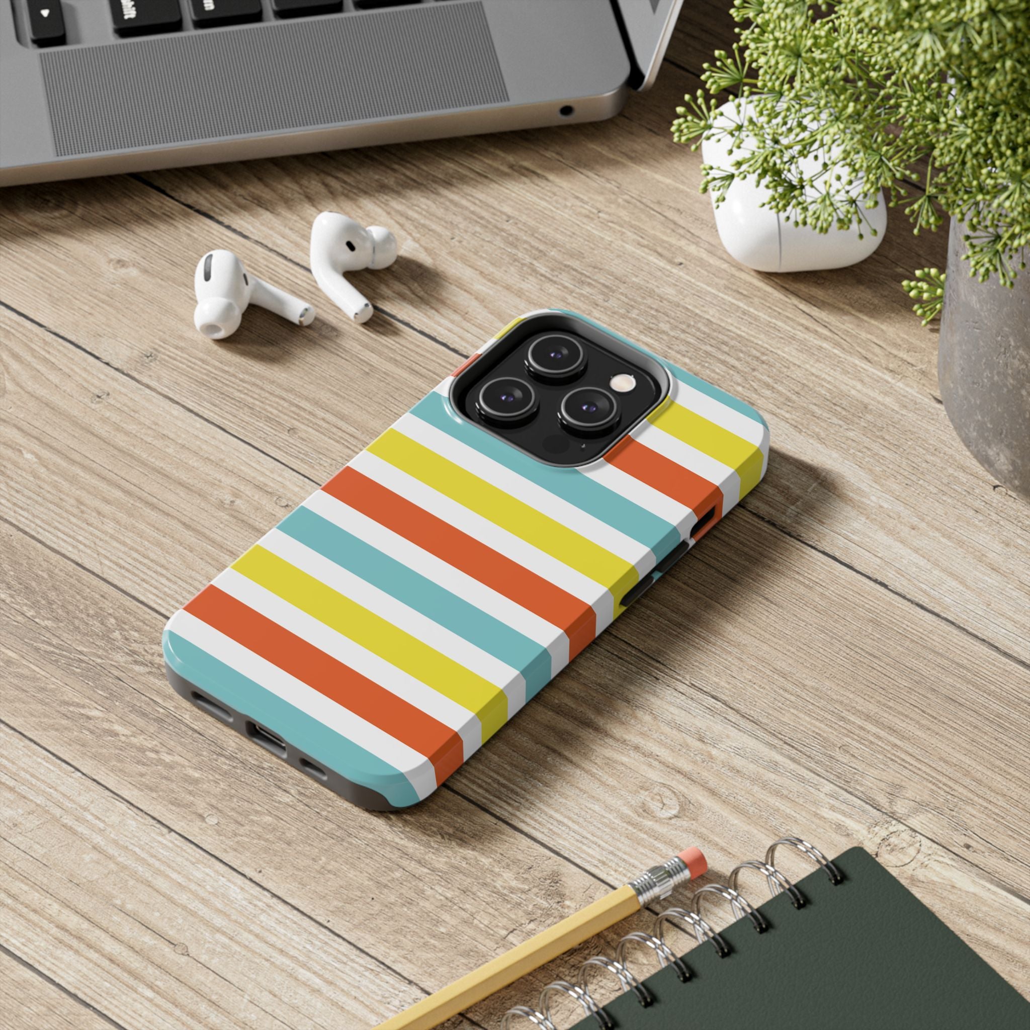 Striped Tough Phone Case — Retro Summer Color Block iPhone Case