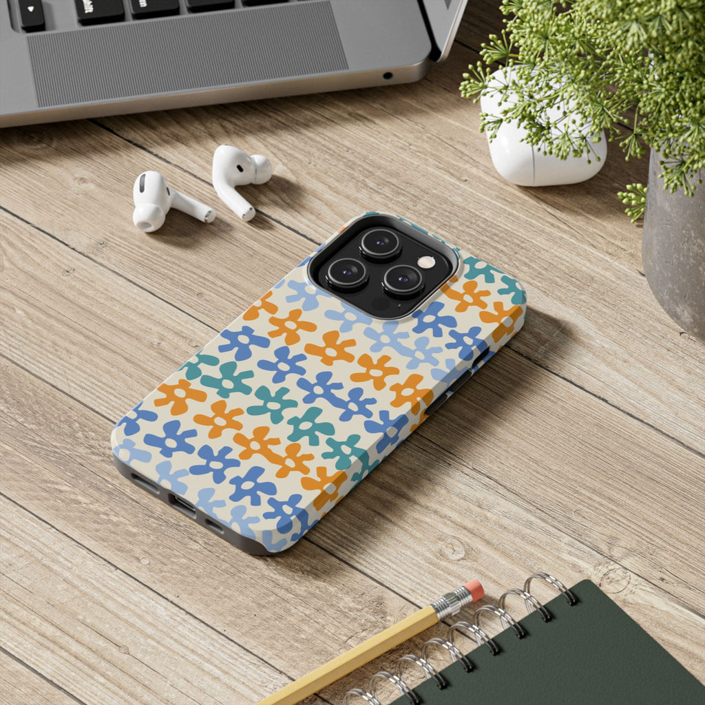 Floral Stripe Tough Phone Case — Colorful Retro Doodle Protection