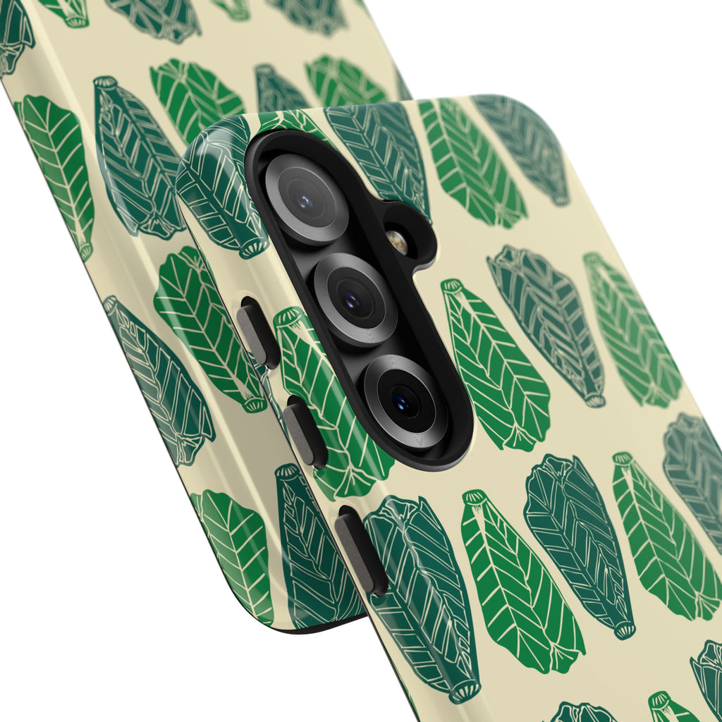 Leaf Pattern Tough Phone Case — Green Botanical Protective Phone Cover