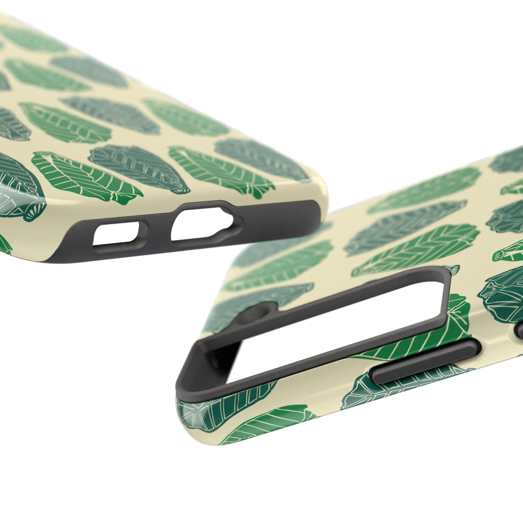 Leaf Pattern Tough Phone Case — Green Botanical Protective Phone Cover