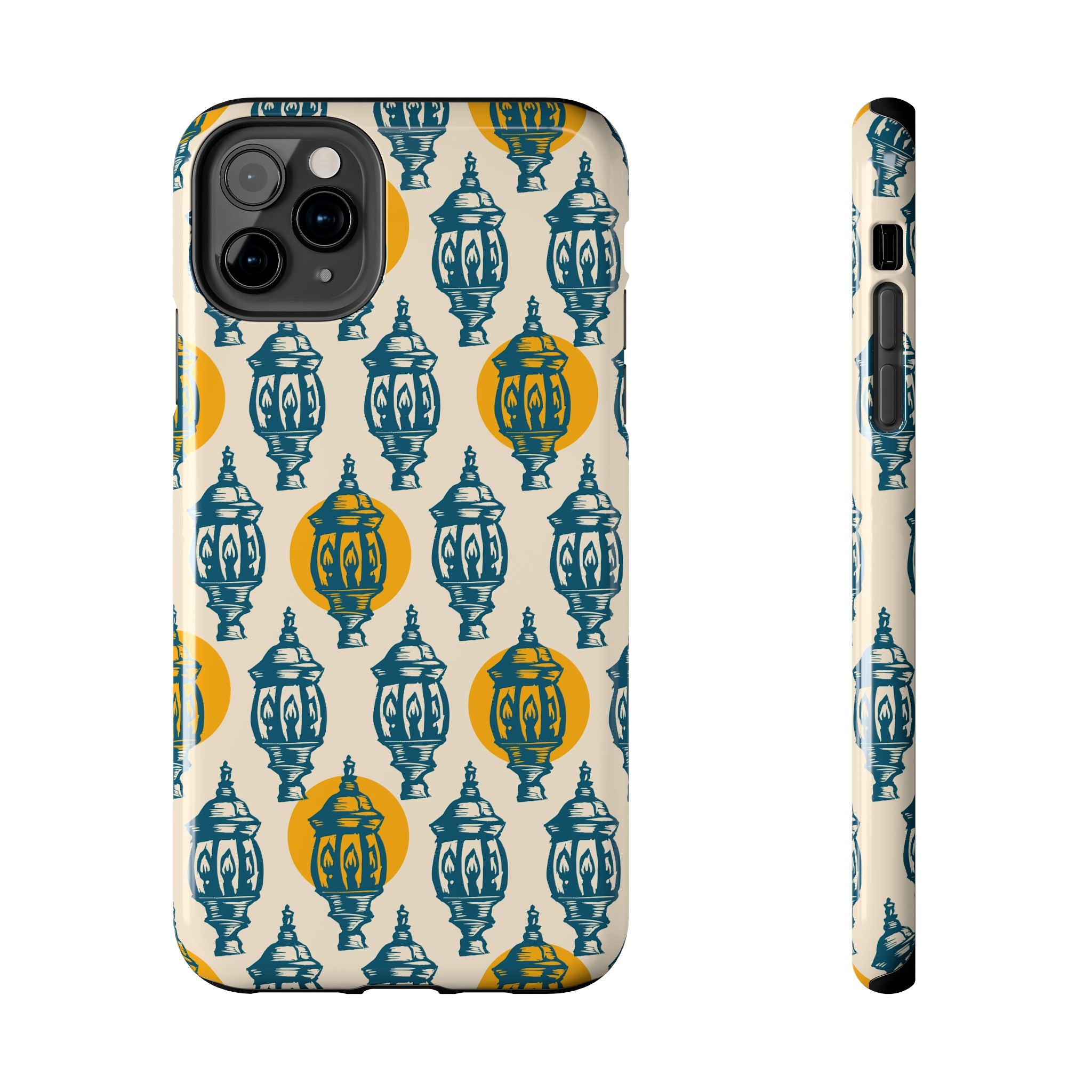 Tough Phone Case — Blue & Mustard Lantern Pattern Slim Protective Cover