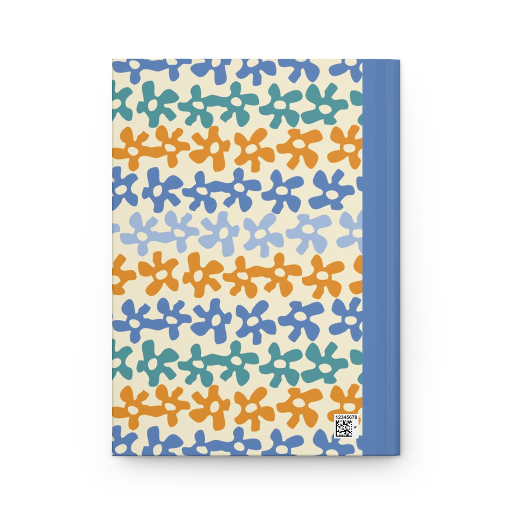 Floral Stripe Hardcover Notebook — 'Notebook' Matte Journal, Blue & Orange Pattern
