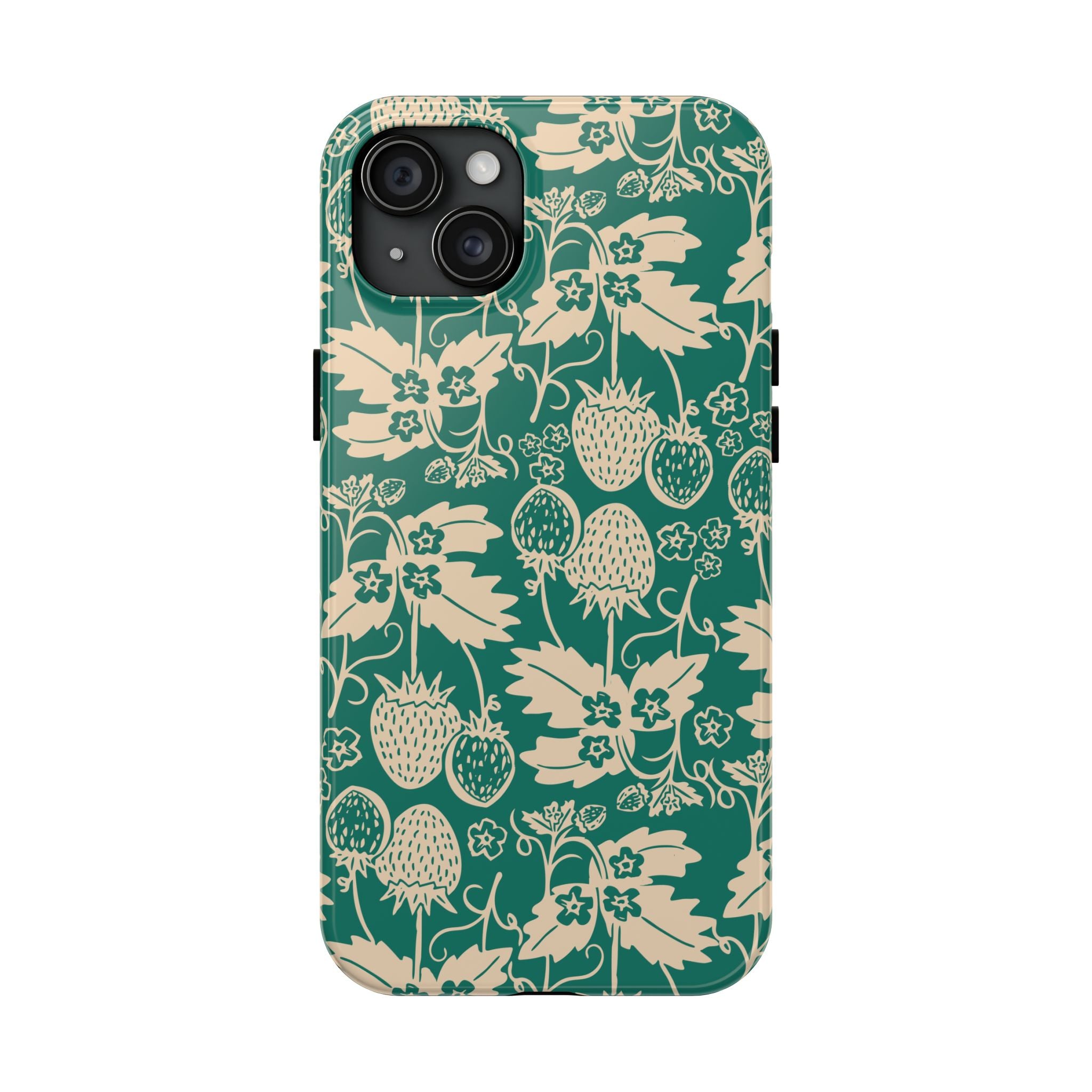 Floral Strawberry Tough Phone Case — Vintage Green Botanical Protection
